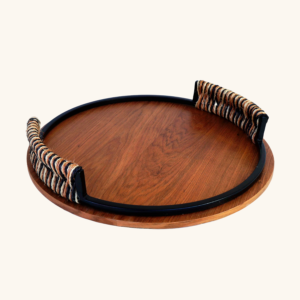 Bandeja de Ferro Grande Circular em Rádica e Sisal 47cm.